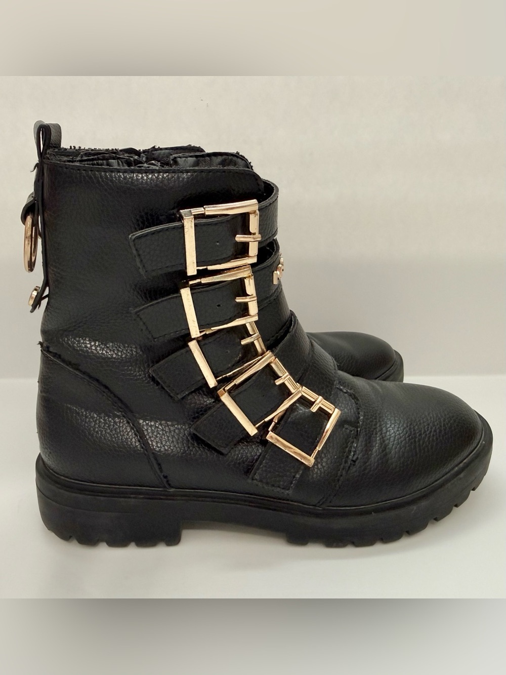 Mexx Black Leather Buckle Combat Boots - Size 6 - Picture 2 of 10